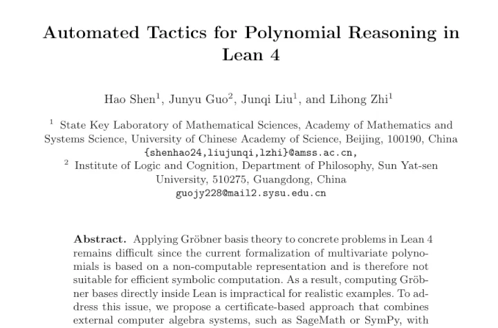 Title and abstract excerpt from the automated polynomial tactics paper